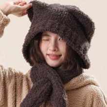 Load image into Gallery viewer, Thickened Bear Ear Women Scarf Hat Knitted Scarf Integrated Knitted Pullover Cap Ear Protection Warm Cap Winter Accessories
