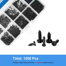 Load image into Gallery viewer, 500/1000pcs/set M1 M1.2 M1.4 M1.7 Mix Pa Phillips Head Micro Screws Round Head Self-tapping Electronic Small Wood Screws Kit
