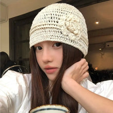 Load image into Gallery viewer, Fashion Flower Knitted Caps Hollow Solid Color Beanies Cap Breathable Hand-woven Sequin Crochet Hat
