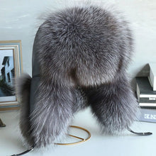 Load image into Gallery viewer, Fur Hat Women Black Fox Fur Ushanka Hats Winter Warm Ears Bomber Cap
