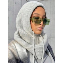 Load image into Gallery viewer, 1pc Winter Warm Knitted Balaclava Cap,Outdoor ProofHood Scarf Neck Elastic Drawstring Soft Thick Beanie Hat for Skiing in Winter
