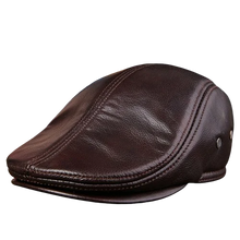 Load image into Gallery viewer, Genuine Leather Beret Hat for Men Warm Windproof Winter Cap Fashion Gentleman Peaked Cap Vintage Stylish Driver Hat Gift
