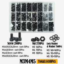Load image into Gallery viewer, Black 2500P Hex Socket Head Screws Set M2 M2.5 M3 M4 M5 M6 DIN912 12.9 Allen Screw Nut Steel Button Head Socket Cap Bolt Nuts
