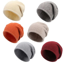 Load image into Gallery viewer, Creative Cotton Cashmere Warm Hat Rolled Hem Solid Color Knitted Hat Windproof Pullover Cap Autumn Winter
