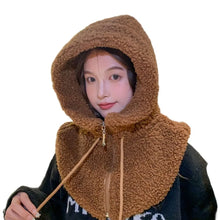 Load image into Gallery viewer, Windproof Winter Balaclava Hats Thicken Warm Artificial Lamb Artificial Cashmere Hooded Caps Drawstring Thicken Winter Caps
