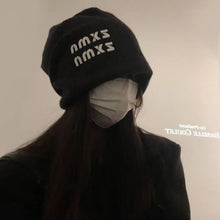 Load image into Gallery viewer, Cute Slouchy Beanie Hat Letter Big Size Warm Knit Cap Soft Face Slimming Crochet Hat For Daily Wear
