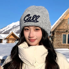 Load image into Gallery viewer, Warm Knitted Hat Letter Embroidered Solid Color Woolen Hats Large Head Circumference Double Folded Edges Knit Hats Autumn Winter
