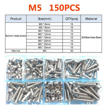 Load image into Gallery viewer, 120-434Pcs 304 Stainless Steel Hex Button Socket Head Cap Screw Hexagon Thread Machine Metric Nut Bolt Assortment Kit Set M2~M6
