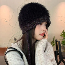 Load image into Gallery viewer, Versatile INS Style Pullover Cap Ear Protection Mixed-color Straps Bomber Hats Big Head Handmade Knitted Cap Women Girls Maiden
