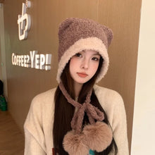 Load image into Gallery viewer, New Cute Bear Knitted Hat Pompom Fur Balls Pullover Cap Warm Coldproof Ear Protection Hat for Outdoor Cycling Skiing
