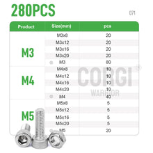 Load image into Gallery viewer, M2 M2.5 M3 M4 M5 M6 Hex Socket Head Cap Set Allen Screw Kit 126 - 1080 DIN912 304 Stainless Steel Screw Nut Bolt Assortment Set
