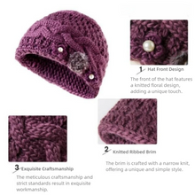 Load image into Gallery viewer, Fashion Knitted Warm Hat Thickned Windproof Beanies Hats Cold Proof Floral Embroidery Pullover Hat Winter
