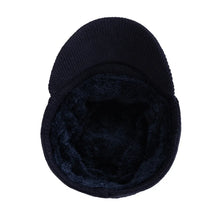 Load image into Gallery viewer, Unisex Warm Winter Hat With Brim Plush Fur Lined Beanie Hat JEANS Label Thicken Winter Hats For Men Women Outdoor Knitted Hat
