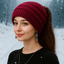 Load image into Gallery viewer, Warm Solid Color Ponytail Beanie Hat Headwear Ear Protection Women's Hat Thicken Knitting Headband Autumn

