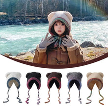 Load image into Gallery viewer, Casual Bear Ear Knitted Woolen Hat Thickened Windproof Beanies Cap Keep Warm Winter Bomber Cap Outdoor
