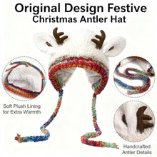 Load image into Gallery viewer, New Fur Deer Storage Hat Ear Protection Warm Knitted Deer Antler Hat Windproof Adjustable Earmuffs Hat Outdoor
