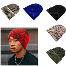 Load image into Gallery viewer, Y2K Versatile Beanie Hat Stretchy Crimping Windproof Rhinestone Knitted Cap Warm Shiny Ski Caps for Men and Women
