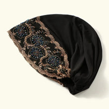 Load image into Gallery viewer, New Luxury Embroidery Turban Cap Women Floral Rhinestone Islamic Headwear Bonnet Lace Modal Female Head Wraps

