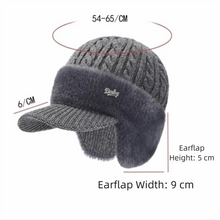 Load image into Gallery viewer, Comfortable Thick Warm Winter Thermal Hat Earflaps Elasticity Knitted Cap Windproof Elderly Beanie Dad Grandpa
