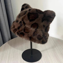 Load image into Gallery viewer, Fashion Autumn Winter Fisherman Hat Cat Ear Basin Hat Warm Leopard Print Mongolian Hat Ear Protection Hat

