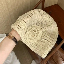 Load image into Gallery viewer, Fashion Flower Knitted Caps Hollow Solid Color Beanies Cap Breathable Hand-woven Sequin Crochet Hat
