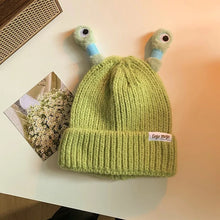 Load image into Gallery viewer, Cute Cartoon Quirky Light-emitting Tentacle Knitted Hat Parent-child Models Warm Wool Cap Eyes Light-emitting Beanie Monster Hat
