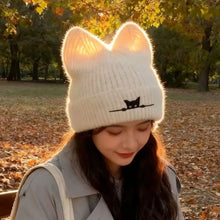Load image into Gallery viewer, Personality Soft Knitted Cat Ear Beanies Thicken Cute Design Knitted Hat Windproof Warm Thermal Cap Winter Season
