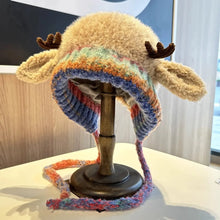 Load image into Gallery viewer, New Fur Deer Storage Hat Ear Protection Warm Knitted Deer Antler Hat Windproof Elastic Winter Cap Outdoor
