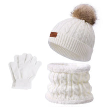 Load image into Gallery viewer, 3PCS Children Winter Hat Scarf Gloves Set,outdoor Boys and Girls Knitted Hooded Fleece,Soft Comfortable Hats for Young Children
