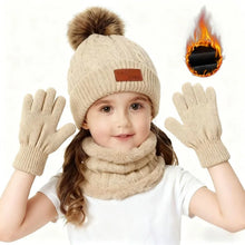 Load image into Gallery viewer, 3PCS Children Winter Hat Scarf Gloves Set,outdoor Boys and Girls Knitted Hooded Fleece,Soft Comfortable Hats for Young Children
