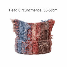Load image into Gallery viewer, Mixed Color Cat Ears Hat Gradient Color Striped Pattern Crochet Beanie Fringed Design Thick Line Knitting Hat Children's Hat
