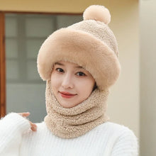 Load image into Gallery viewer, 2pcs Womens Winter Warm Elastic Ear Protection Knitt Scarf Mask Hat Fleece Lined Beanie Hat One-Piece Hat for Outdoor,daily Wear
