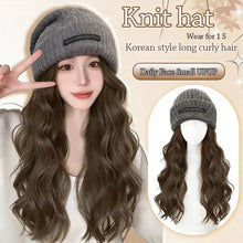 Load image into Gallery viewer, Fashion Long Wavy Hair Beanie Hat with Wig Attached Wig Casual Wig Knitted Cap Warm Hair Wig Winter Hats Women
