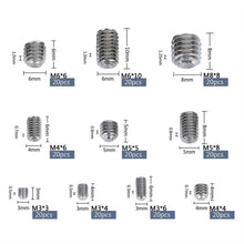 Load image into Gallery viewer, 304 Stainless Steel Socket Head Hex Set Screw Assortment Kit Grub Screw Cup- Metric M3 M4 M5 M6 M8 Cup Point Grub Screw Set
