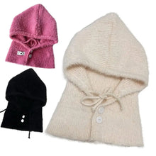 Load image into Gallery viewer, Solid Color Women Balaclava Hat and Scarf Integrated Plush Knitted Pullover Hat Winter Warmer Knitted Beanies Cold Weather
