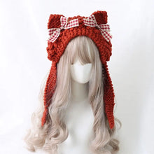 Load image into Gallery viewer, Fashion Cartoon Knitted Cat Ear Hat Ear Protection With Bow Crochet Wool Hat Cute Casual Photo Props Cap Outdoor
