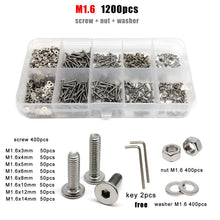 Load image into Gallery viewer, 1 Box M1.6 M2 M2.5 M3 M4 M5 M6 M8 304 Stainless Steel CM Hexagon Socket Allen Ultra Thin Flat Wafer Head Screw Bolt Nut Set Kit
