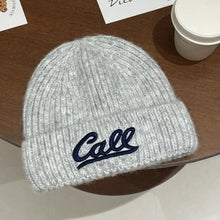 Load image into Gallery viewer, Warm Knitted Hat Letter Embroidered Solid Color Woolen Hats Large Head Circumference Double Folded Edges Knit Hats Autumn Winter
