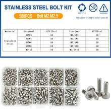 Load image into Gallery viewer, 500Pcs M2 M2.5 Small Screw Bolt Kit 4mm 5mm 6mm 8mm 10mm Electrical Screws Hex Hexagon Socket Cap Laptop PCB Allen Bolts Set
