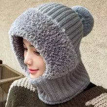 Load image into Gallery viewer, New Warm Scarf Mask Integrated Hat Pompom Windproof Hooded Hat Coldproof Pullover Cap For Outdoor Cycling Skiing
