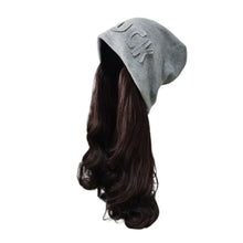 Load image into Gallery viewer, Autumn Winter Beanie Hat with Attached Shoulder Long Wavy Curly Hair Wig for Women Warm Knitted Hat with Fashionable Wig
