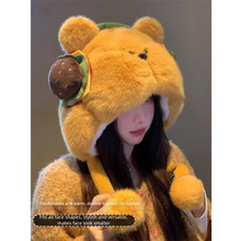 Load image into Gallery viewer, Thickened Warm Winter Hat Woolen Velvet Bear Ear Cap Hamburger Ear Protection Beanies Hat Women

