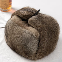 Load image into Gallery viewer, Rabbit Fur Cap Man Winter Genuine 100% Fur Bomber Hat Windproof Warm Earmuffs Male Flat Grey/Black Russian Hat Fitted Casquette
