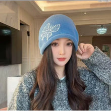 Load image into Gallery viewer, Fashion Butterfly Pattern Knitted Woolen Hat Thickened Windproof Cover Head Cap Keep Warm Cold-proof Drawstring Beanie Cap Women

