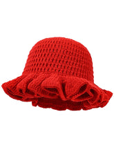 Load image into Gallery viewer, Solid Color Hand Knitted Knit Hat in Bohemian Style with Hollowed Out and Ruffled Design Bucket Shaped Hat  Fisherman's Hat
