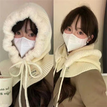 Load image into Gallery viewer, Fashion Balaclava Hat Warm Neck Protection Hood Scarf Button Design Windproof Knitted Hat Autumn Winter
