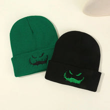 Load image into Gallery viewer, Halloween Ghost Face Embroidered Knitted Hat for Autumn and Winter Warmth, Ear Protection, Beanies, Suitable for Outdoor Warmth
