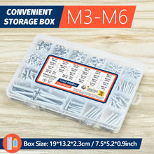 Load image into Gallery viewer, 600Pcs Screws Bolts and Nuts Assortment Kit Metric Machine Screws and Flat Washers M3 M4 M5 M6 Phillips Pan Head Sets - 16 Sizes
