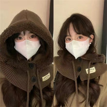 Load image into Gallery viewer, Fashion Balaclava Hat Warm Neck Protection Hood Scarf Button Design Windproof Knitted Hat Autumn Winter
