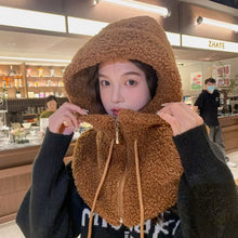 Load image into Gallery viewer, Windproof Winter Balaclava Hats Thicken Warm Artificial Lamb Artificial Cashmere Hooded Caps Drawstring Thicken Winter Caps
